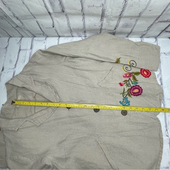 Caite Embroidered Linen Blazer Size L Beige Tan Floral Boho Western Cowgirl - Picture 6 of 8